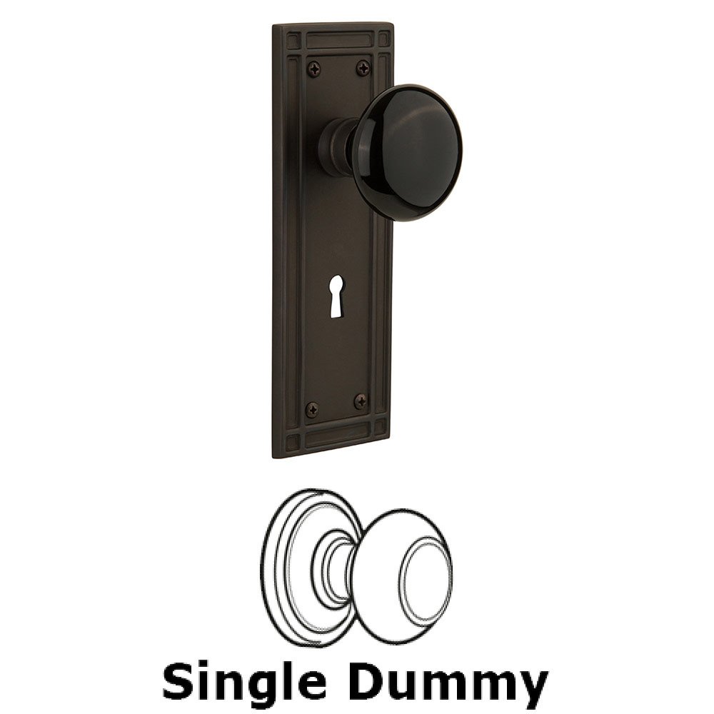 Nostalgic Warehouse Single Dummy Mission Plate with Black Porcelain Knob and Keyhole in Oil Rubbed Bronze