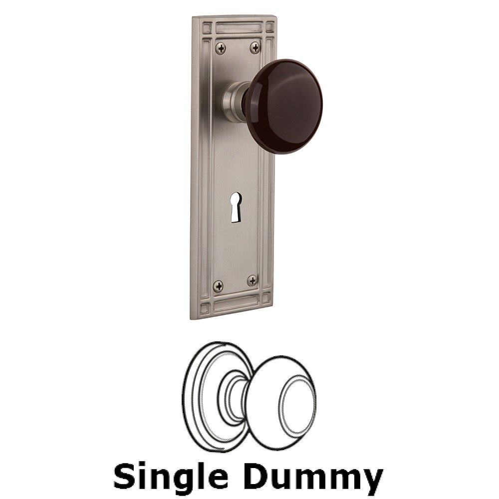 Nostalgic Warehouse Single Dummy Mission Plate with Brown Porcelain Knob and Keyhole in Satin Nickel