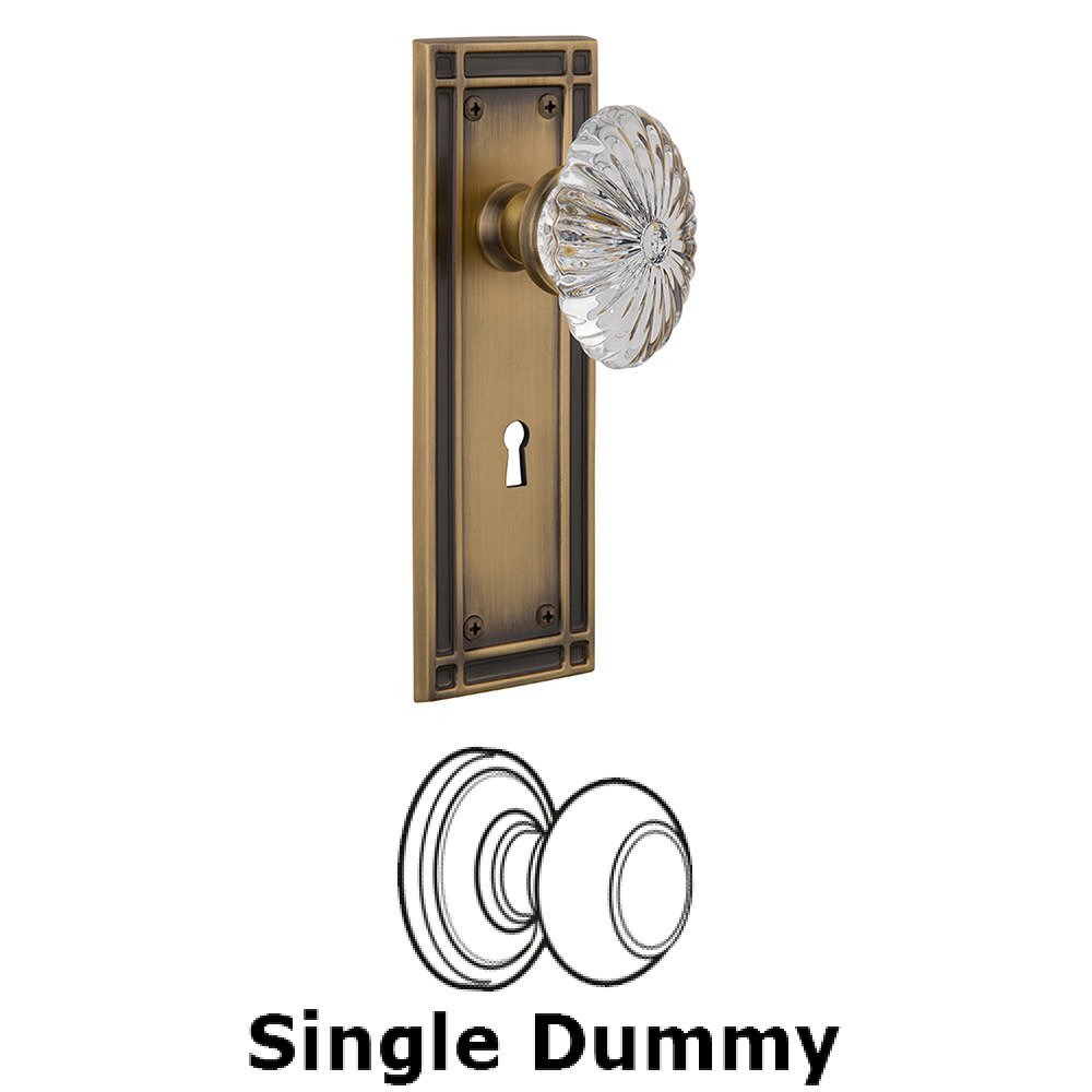 Nostalgic Warehouse Single Dummy Mission Plate with Oval Fluted Crystal Knob and Keyhole in Antique Brass