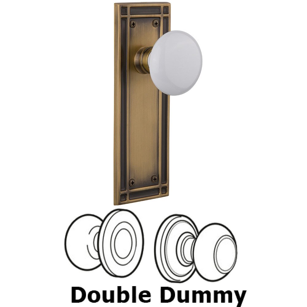 Nostalgic Warehouse Double Dummy Mission Plate with White Porcelain Knob in Antique Brass