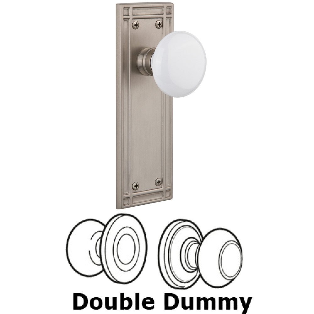 Nostalgic Warehouse Double Dummy Mission Plate with White Porcelain Knob in Satin Nickel