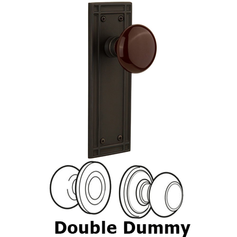 Nostalgic Warehouse Double Dummy Mission Plate with Brown Porcelain Knob in Oil Rubbed Bronze