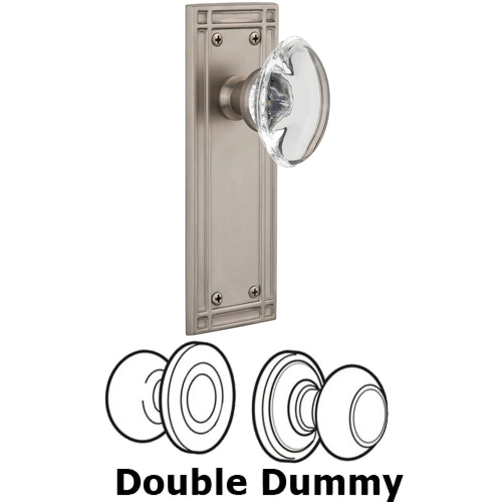 Nostalgic Warehouse Double Dummy Mission Plate with Oval Clear Crystal Knob in Satin Nickel