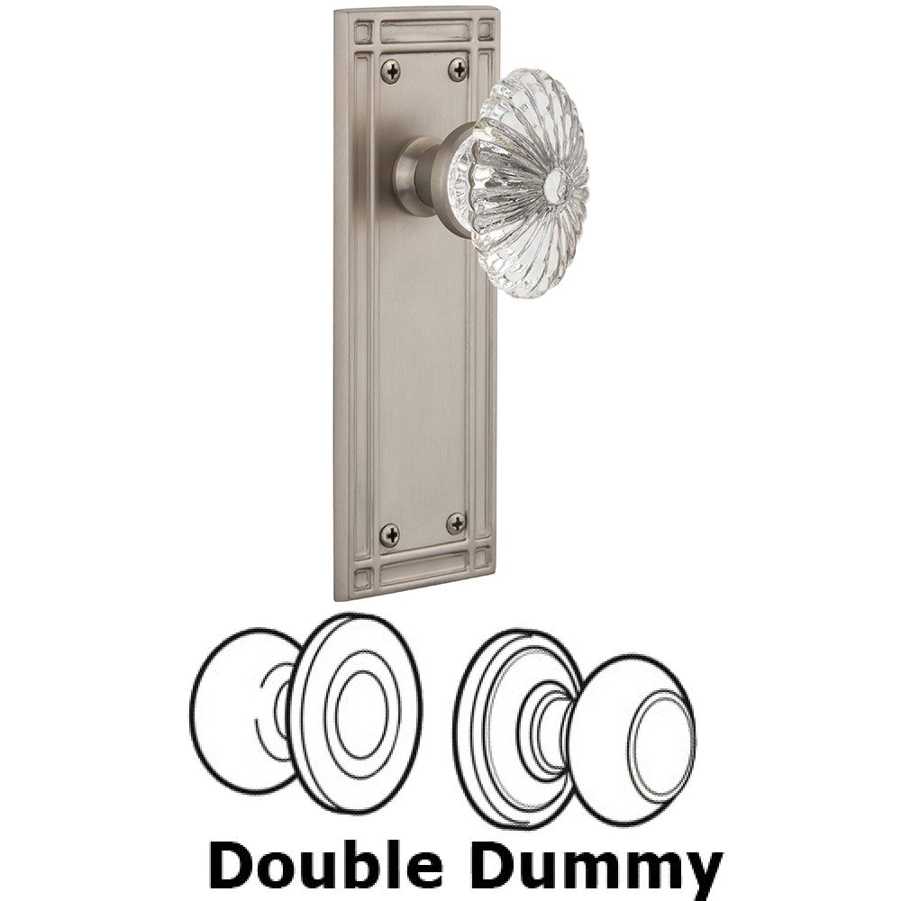 Nostalgic Warehouse Double Dummy Mission Plate with Oval Fluted Crystal Knob in Satin Nickel