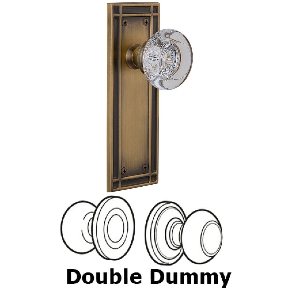 Nostalgic Warehouse Double Dummy Mission Plate with Round Clear Crystal Knob in Antique Brass