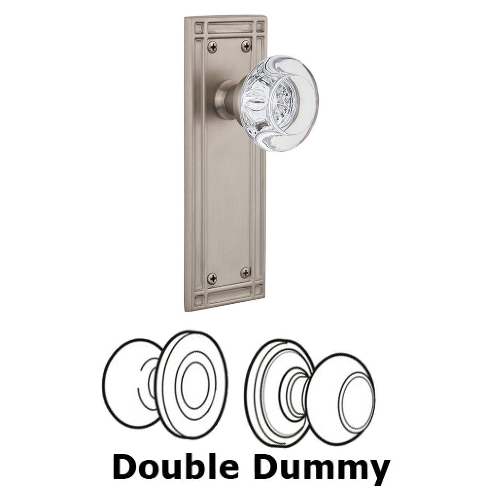 Nostalgic Warehouse Double Dummy Mission Plate with Round Clear Crystal Knob in Satin Nickel