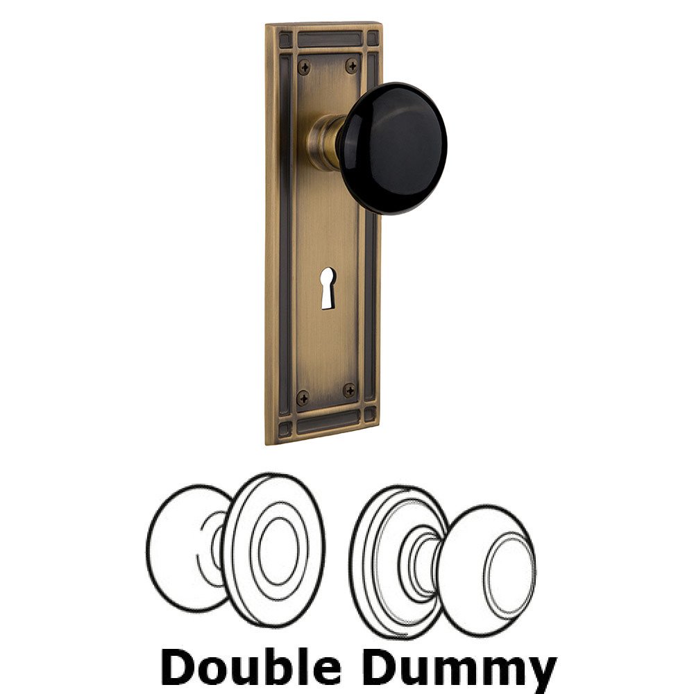 Nostalgic Warehouse Double Dummy Mission Plate with Black Porcelain Knob and Keyhole in Antique Brass