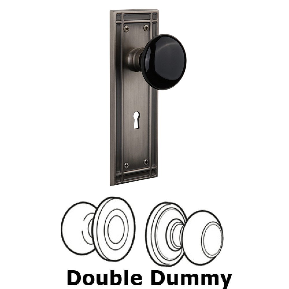 Nostalgic Warehouse Double Dummy Mission Plate with Black Porcelain Knob and Keyhole in Antique Pewter