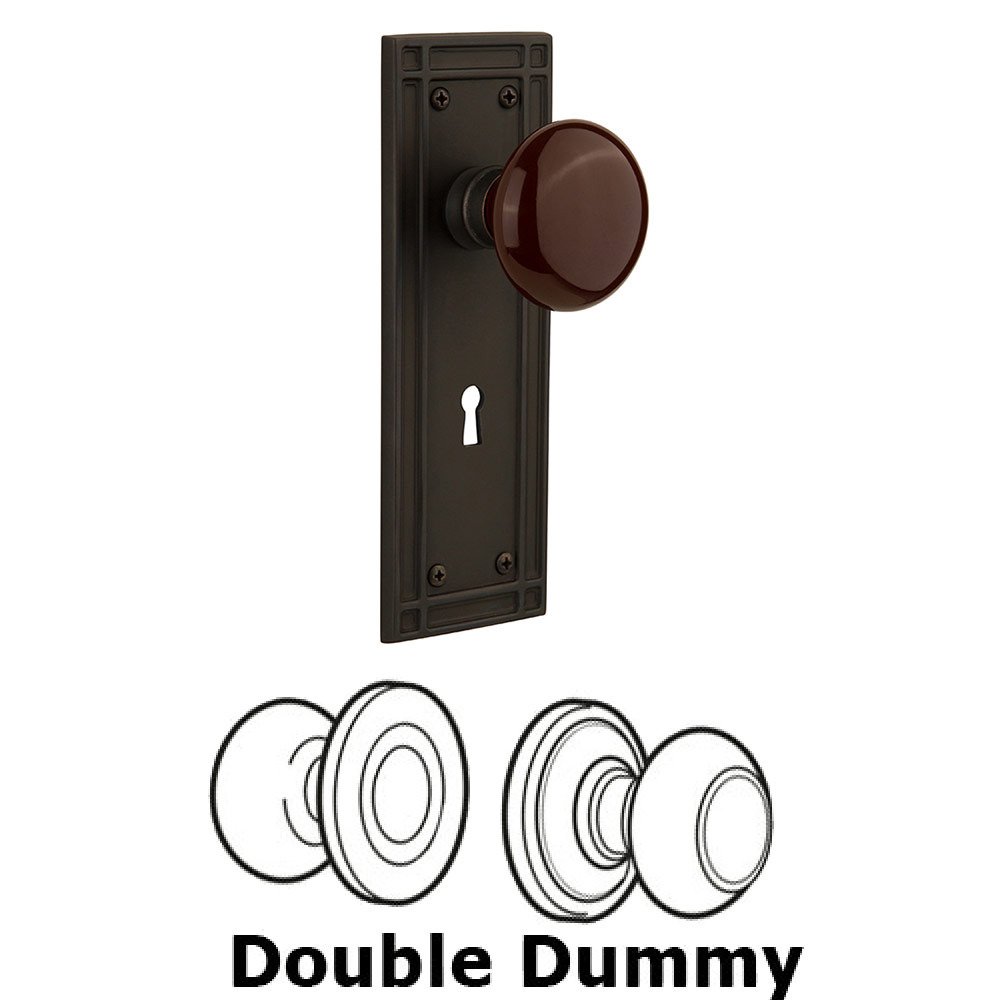 Nostalgic Warehouse Double Dummy Mission Plate with Brown Porcelain Knob and Keyhole in Oil Rubbed Bronze