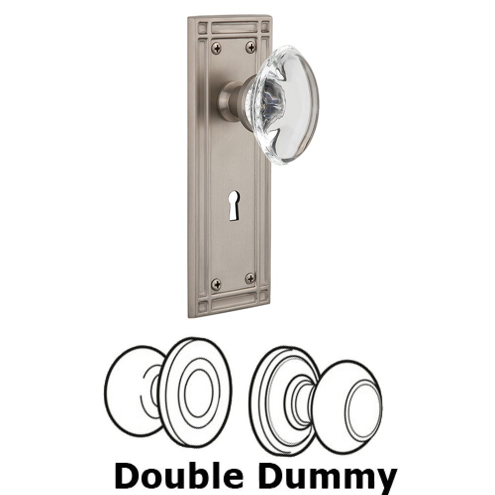 Nostalgic Warehouse Double Dummy Mission Plate with Oval Clear Crystal Knob and Keyhole in Satin Nickel