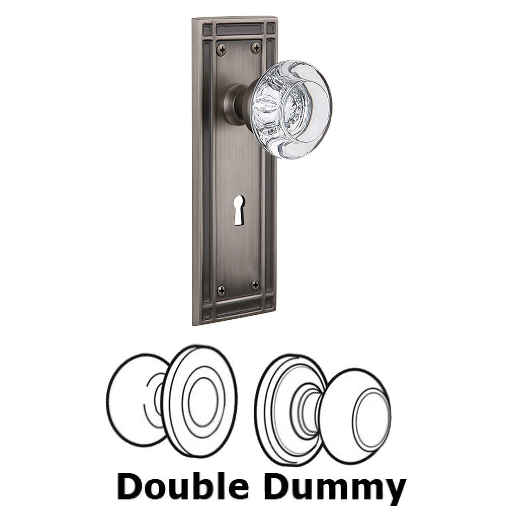 Nostalgic Warehouse Double Dummy Mission Plate with Round Clear Crystal Knob and Keyhole in Antique Pewter