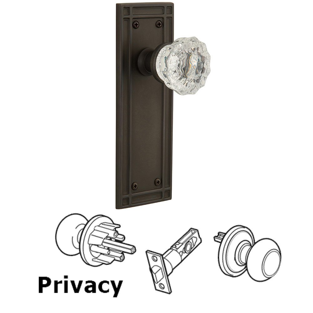 Nostalgic Warehouse Privacy Mission Plate with Crystal Glass Door Knob in Oil-Rubbed Bronze