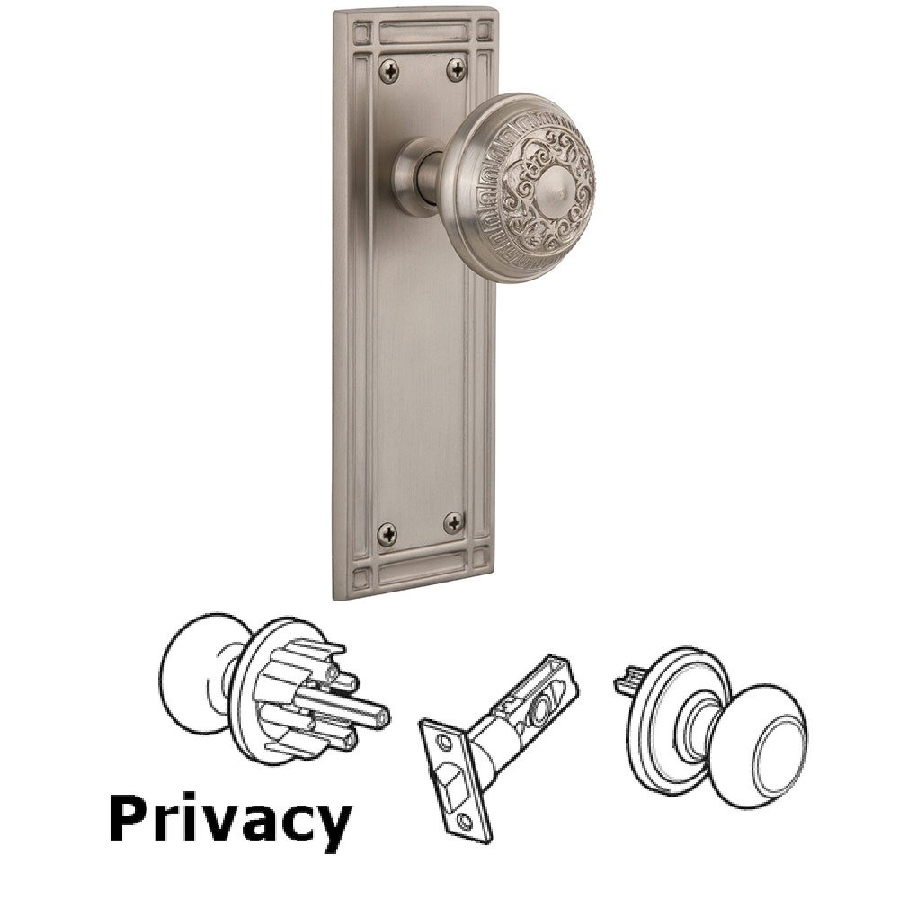 Nostalgic Warehouse Privacy Mission Plate with Egg & Dart Door Knob in Satin Nickel