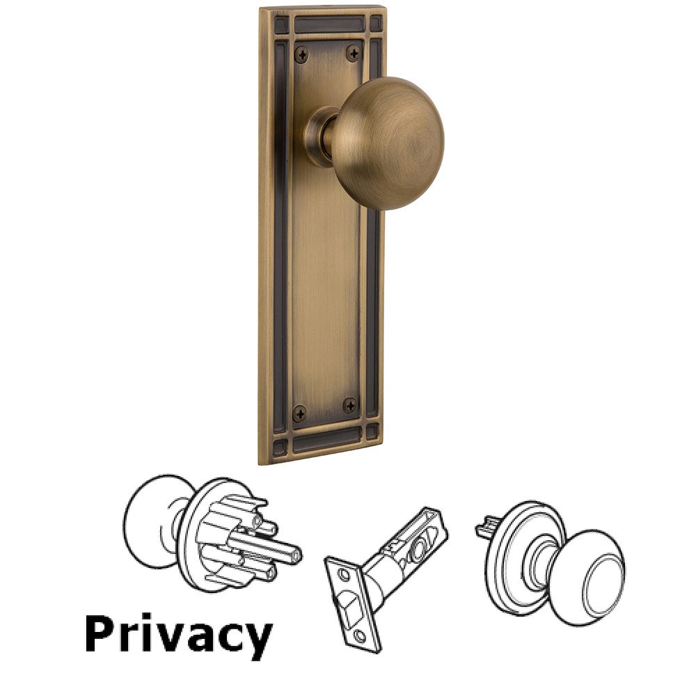 Nostalgic Warehouse Privacy Mission Plate with New York Knob in Antique Brass