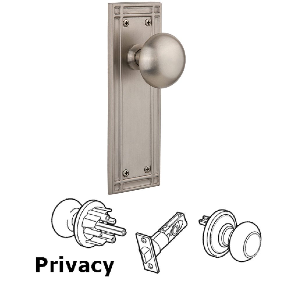 Nostalgic Warehouse Privacy Mission Plate with New York Knob in Satin Nickel
