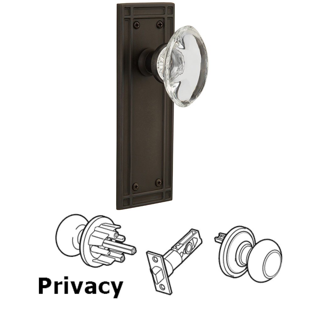 Nostalgic Warehouse Privacy Mission Plate with Oval Clear Crystal Porcelain Knob in Oil Rubbed Bronze