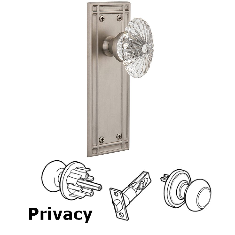 Nostalgic Warehouse Privacy Mission Plate with Oval Fluted Crystal Glass Door Knob in Satin Nickel