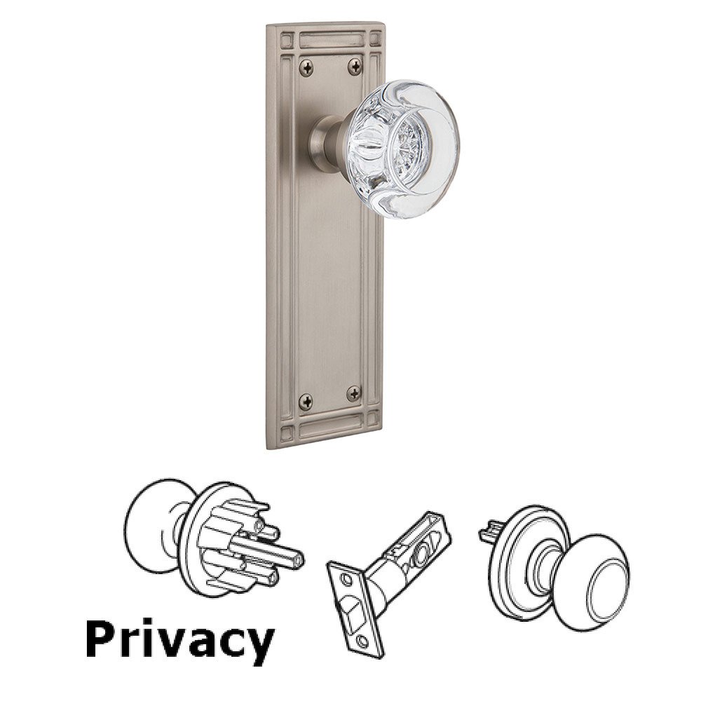 Nostalgic Warehouse Privacy Mission Plate with Round Clear Crystal Knob in Satin Nickel
