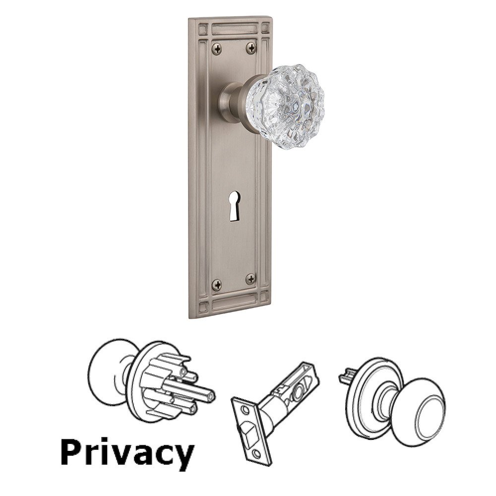 Nostalgic Warehouse Privacy Mission Plate with Keyhole and Crystal Glass Door Knob in Satin Nickel