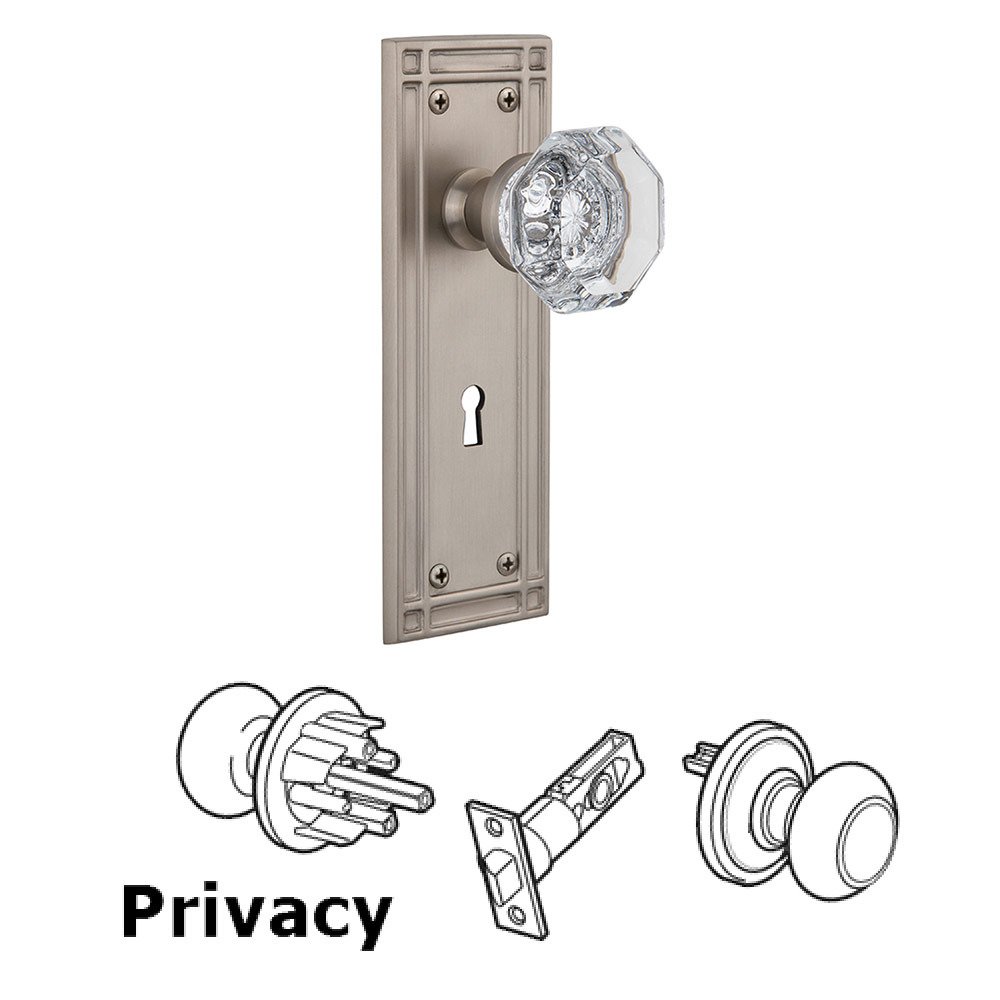 Nostalgic Warehouse Privacy Mission Plate with Keyhole and Waldorf Door Knob in Satin Nickel