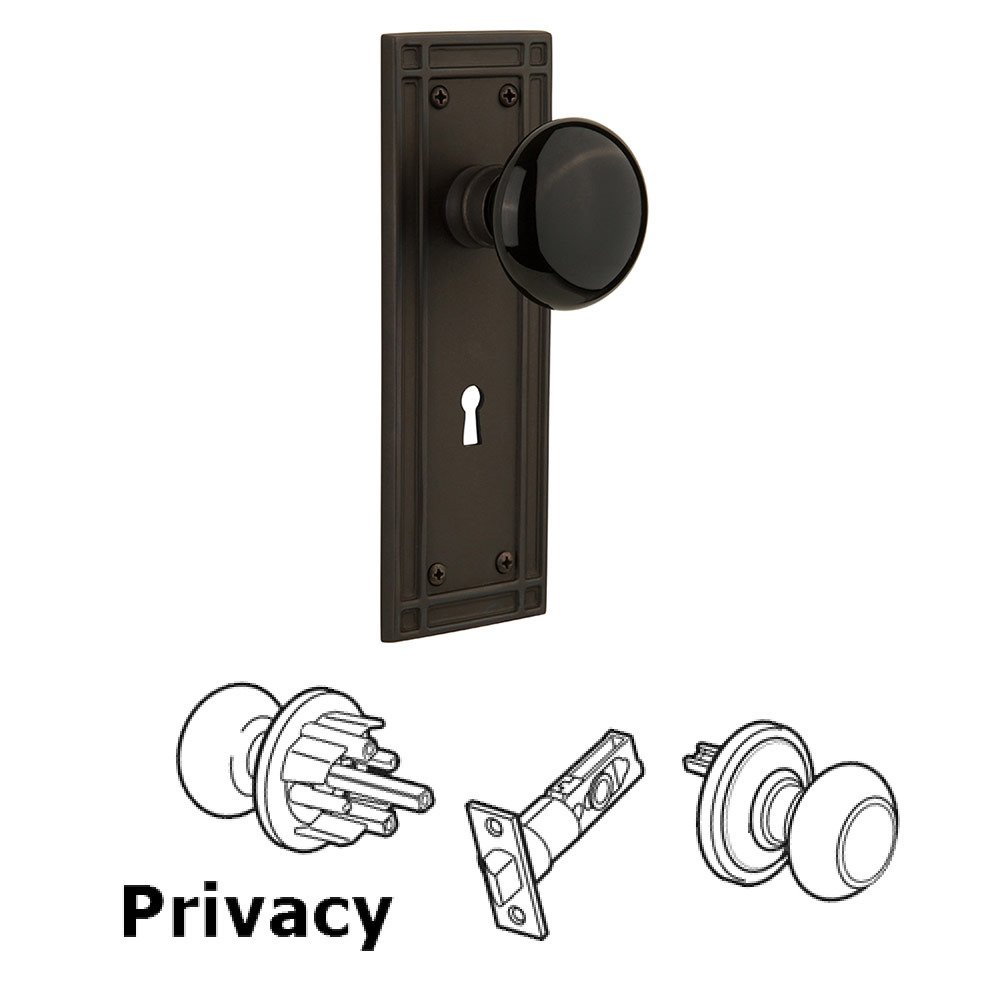 Nostalgic Warehouse Privacy Mission Plate with Black Porcelain Knob and Keyhole in Oil Rubbed Bronze