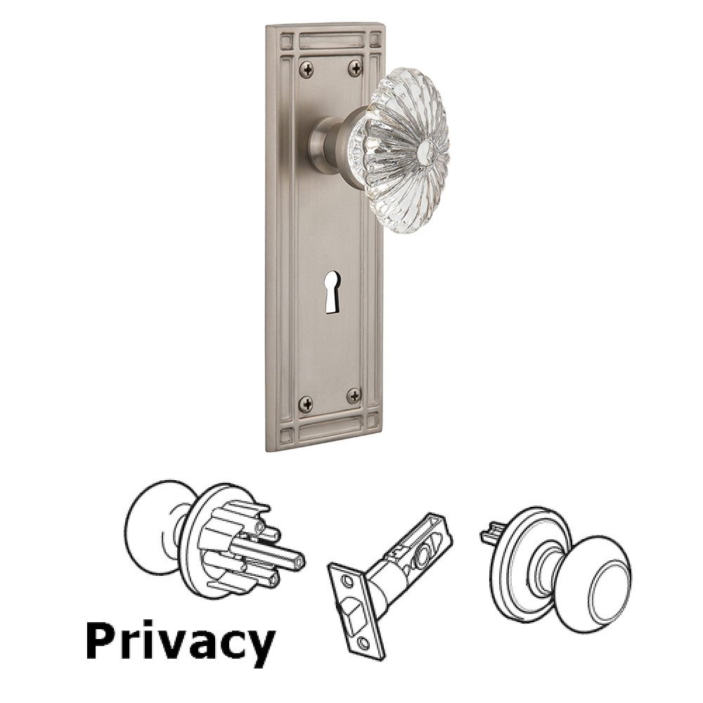 Nostalgic Warehouse Privacy Mission Plate with Oval Fluted Crystal Knob and Keyhole in Satin Nickel