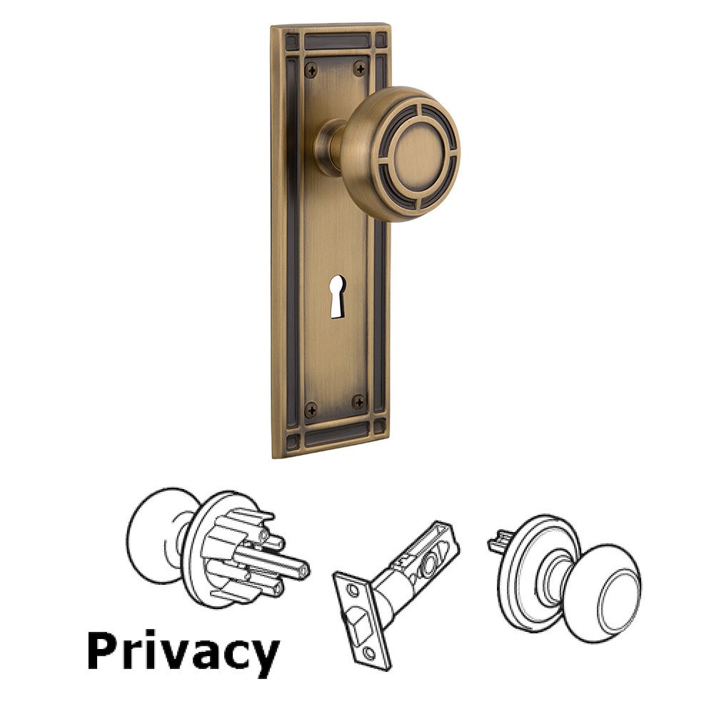 Nostalgic Warehouse Privacy Mission Plate with Keyhole and Mission Door Knob in Antique Brass