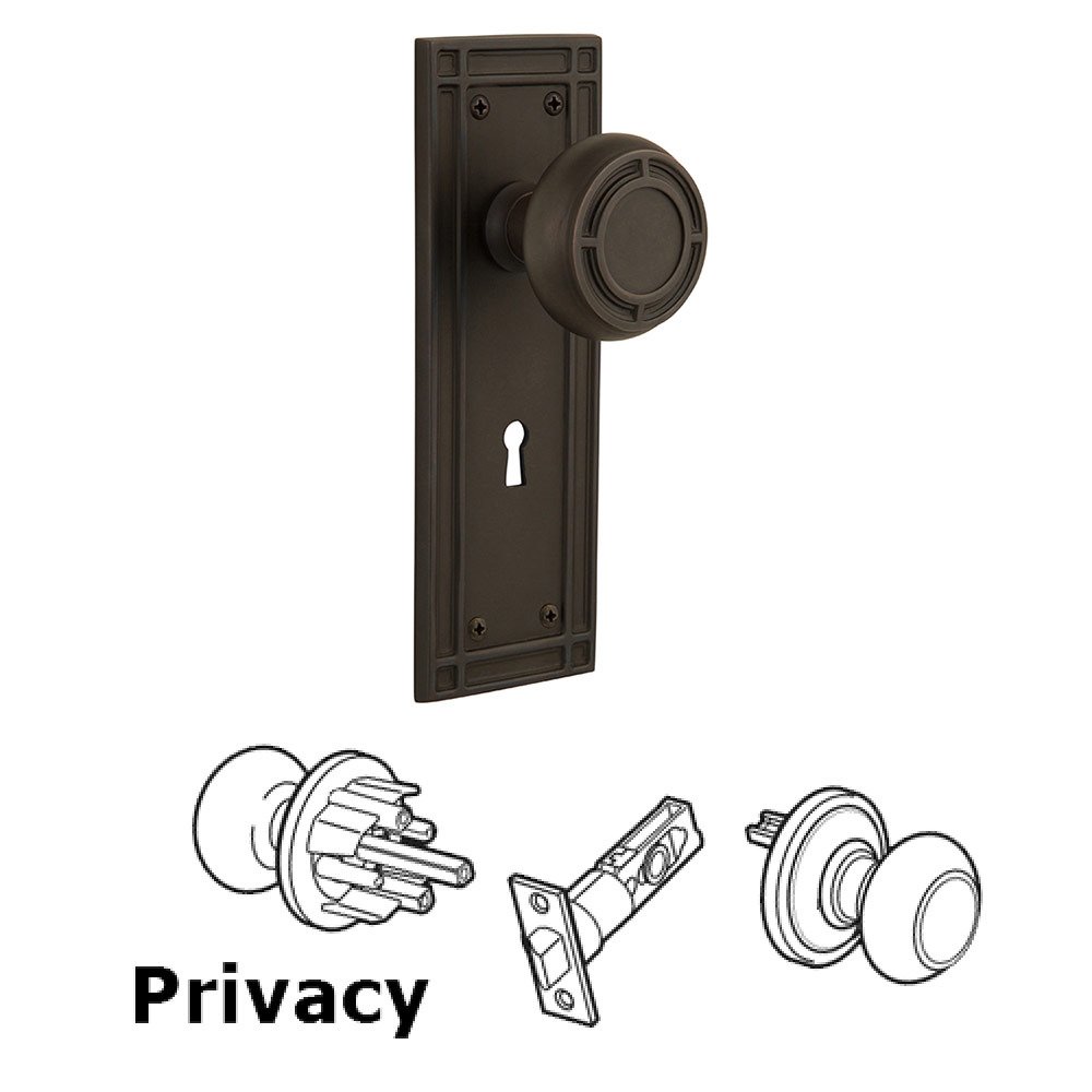 Nostalgic Warehouse Privacy Mission Plate with Mission Knob and Keyhole in Oil Rubbed Bronze