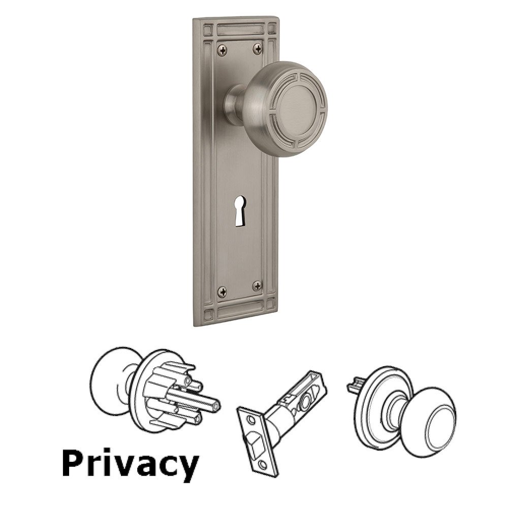 Nostalgic Warehouse Privacy Mission Plate with Keyhole and Mission Door Knob in Satin Nickel