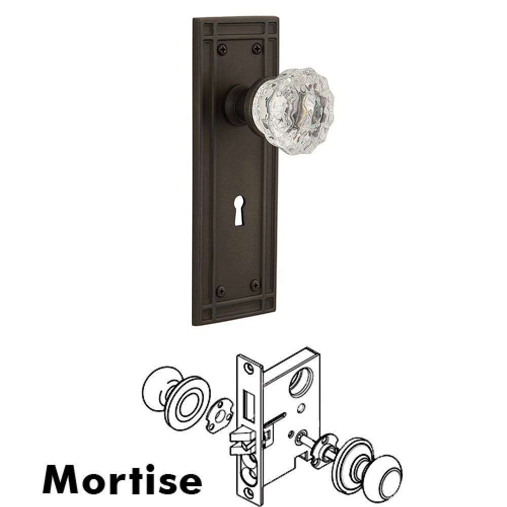 Nostalgic Warehouse Mortise Mission Plate with Crystal Knob and Keyhole in Oil Rubbed Bronze