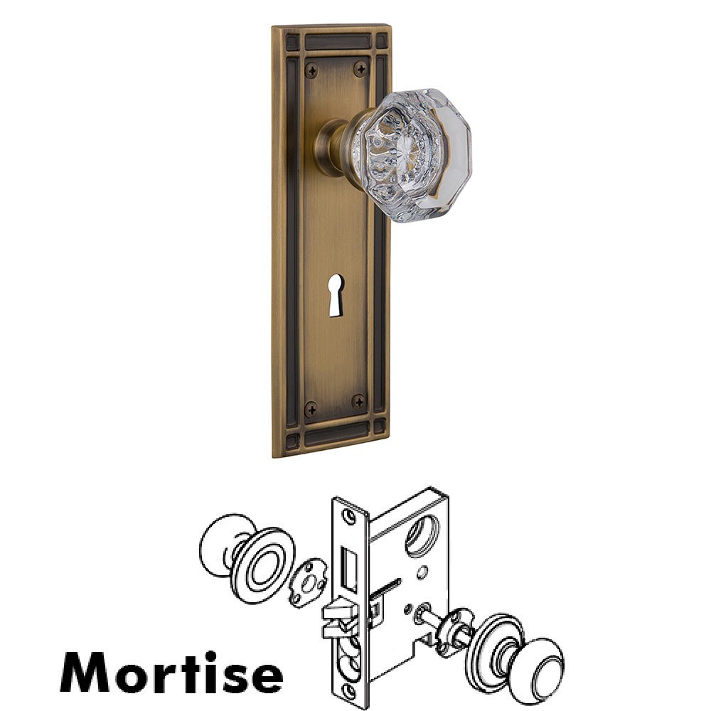 Nostalgic Warehouse Mortise Mission Plate with Waldorf Knob and Keyhole in Antique Brass