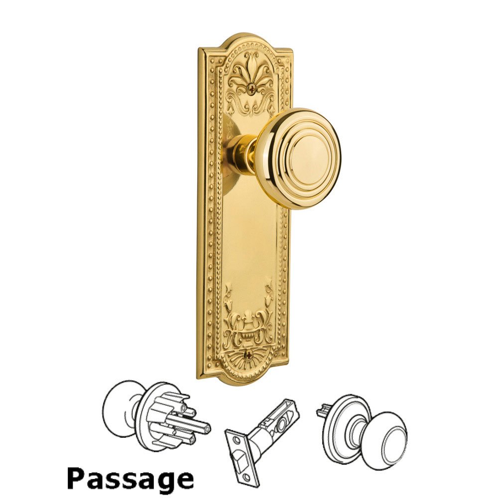 Nostalgic Warehouse Passage Meadows Plate with Craftsman Knob in Polished Brass