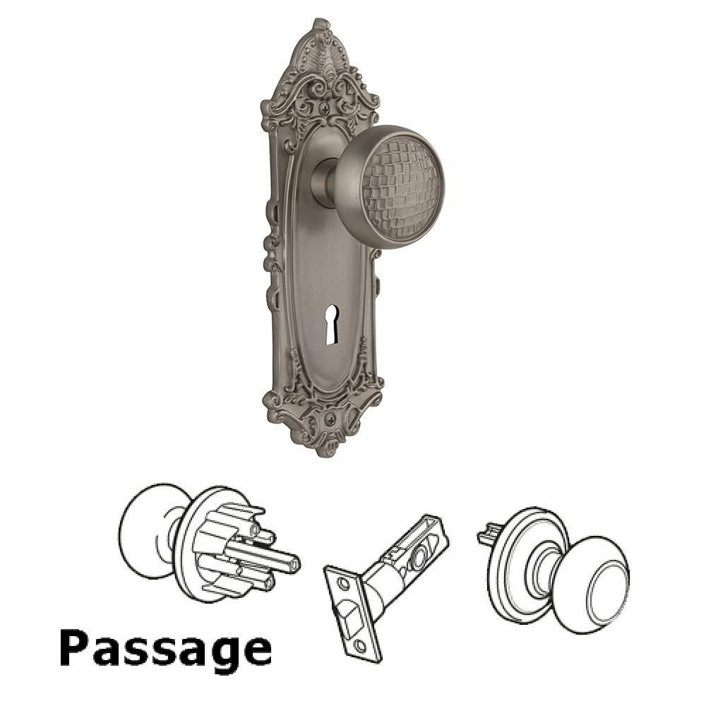 Nostalgic Warehouse Passage Victorian Plate with Keyhole and Craftsman Door Knob in Satin Nickel