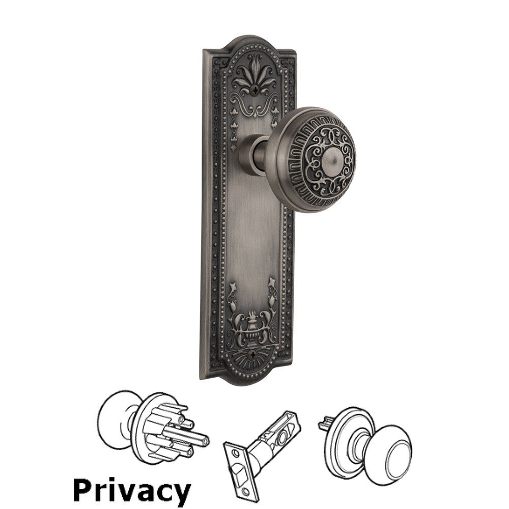 Nostalgic Warehouse Privacy Meadows Plate with Egg & Dart Door Knob in Antique Pewter