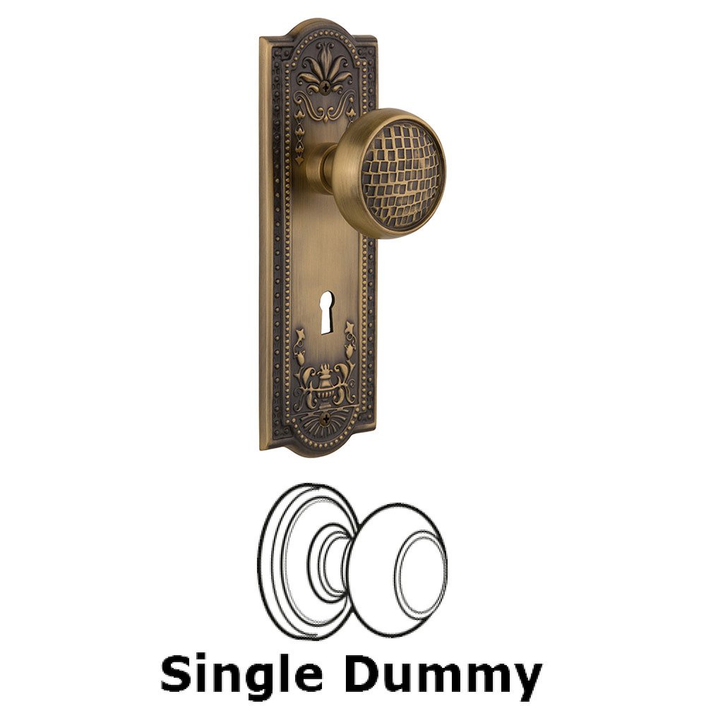 Nostalgic Warehouse Single Dummy Meadows Plate with Craftsman Knob and Keyhole in Antique Brass