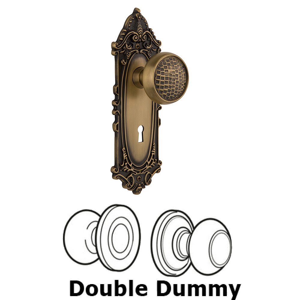 Nostalgic Warehouse Double Dummy Victorian Plate with Craftsman Knob and Keyhole in Antique Brass