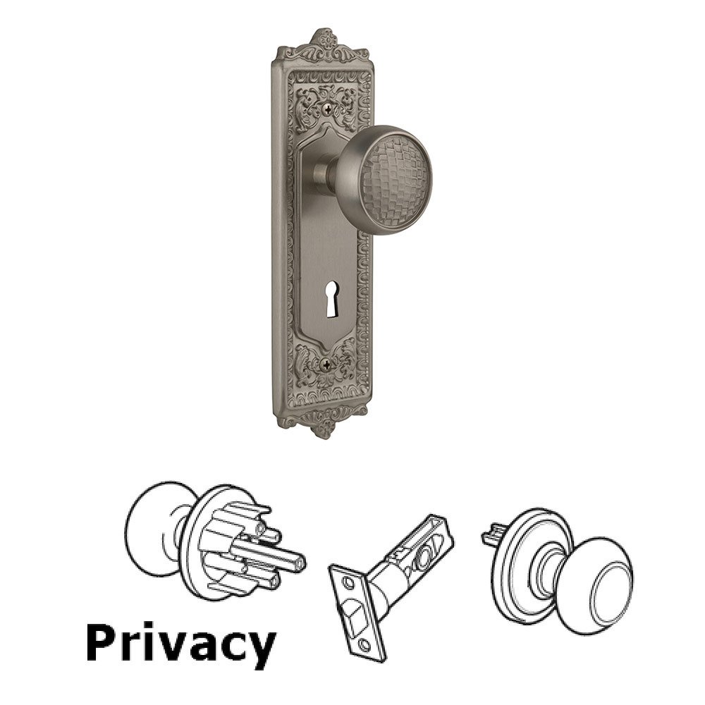 Nostalgic Warehouse Privacy Egg and Dart Plate with Craftsman Knob and Keyhole in Satin Nickel