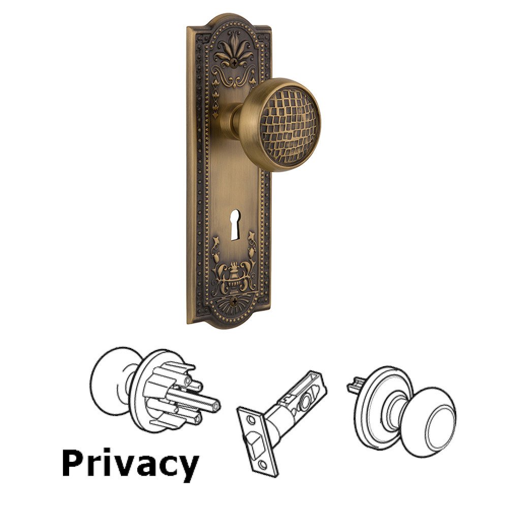Nostalgic Warehouse Privacy Meadows Plate with Craftsman Knob and Keyhole in Antique Brass
