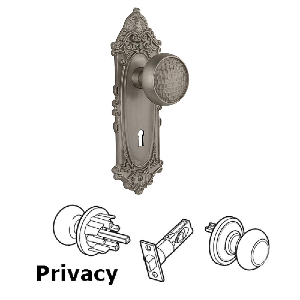 Nostalgic Warehouse Privacy Victorian Plate with Keyhole and Craftsman Door Knob in Satin Nickel