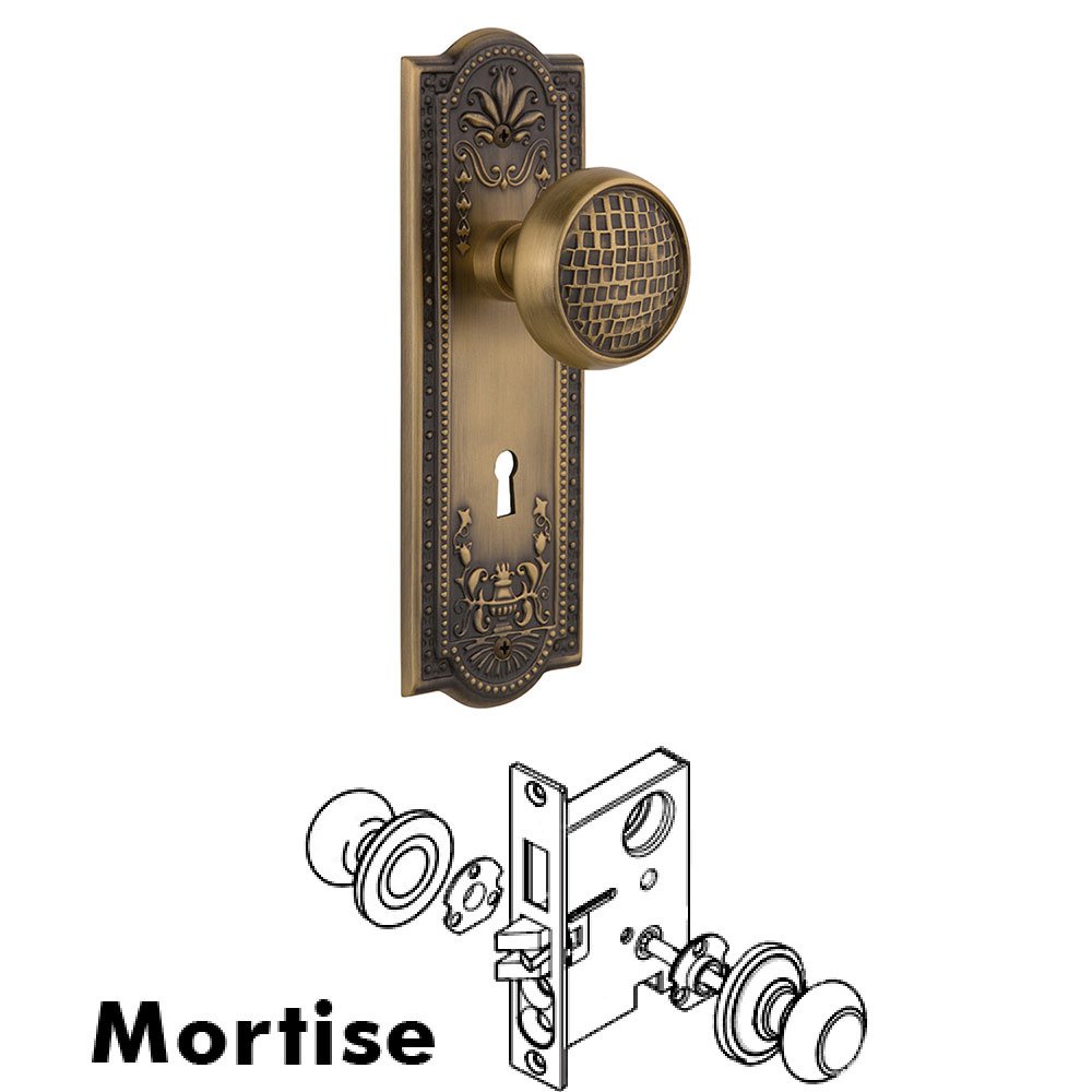 Nostalgic Warehouse Mortise Meadows Plate with Craftsman Knob and Keyhole in Antique Brass