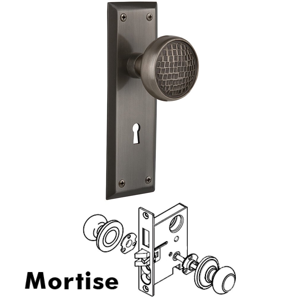 Nostalgic Warehouse Mortise New York Plate with Craftsman Knob and Keyhole in Antique Pewter