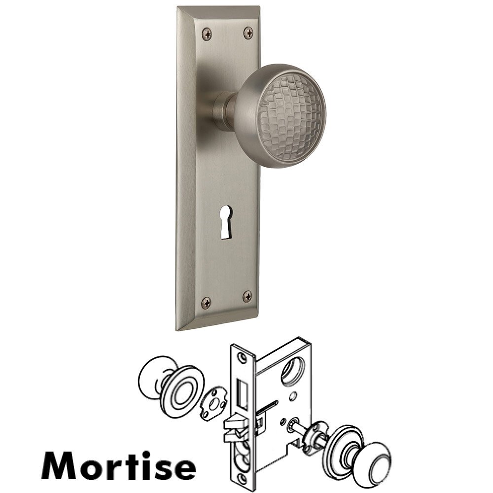 Nostalgic Warehouse Mortise New York Plate with Craftsman Knob and Keyhole in Satin Nickel