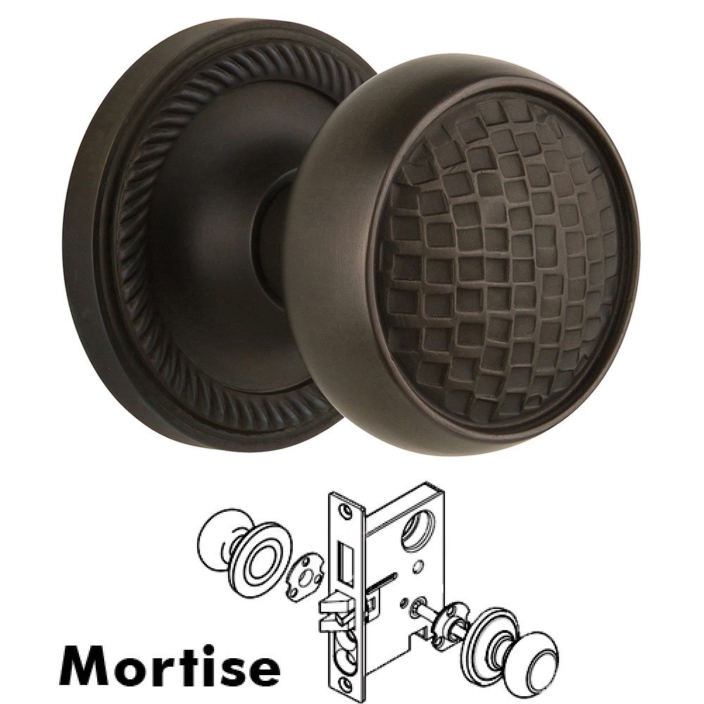 Nostalgic Warehouse Mortise Rope Rosette with Craftsman Knob and Keyhole in Oil Rubbed Bronze