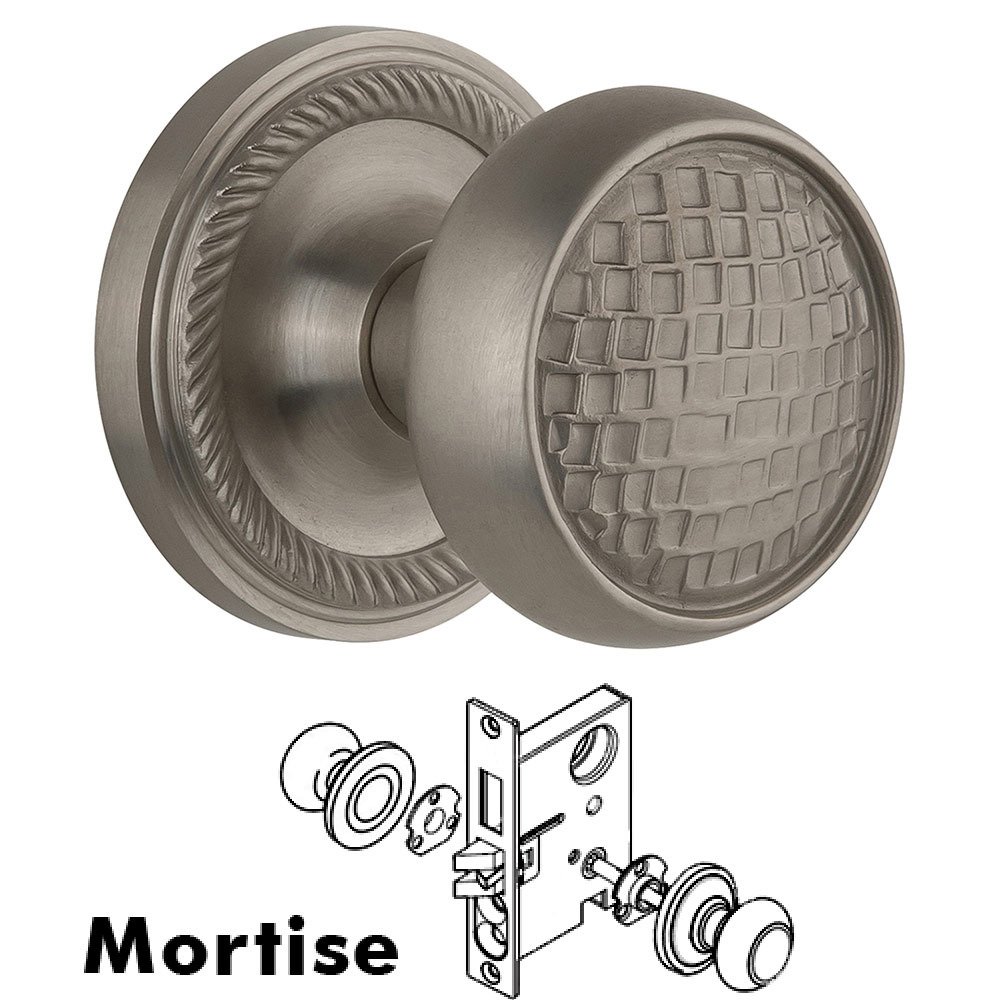 Nostalgic Warehouse Mortise Rope Rosette with Craftsman Knob and Keyhole in Satin Nickel
