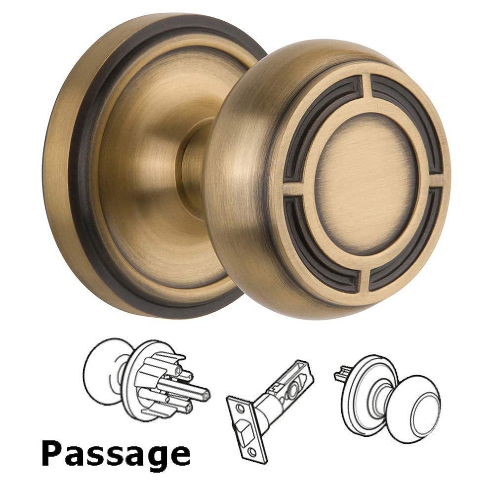 Nostalgic Warehouse Passage Classic Rosette with Mission Knob in Antique Brass