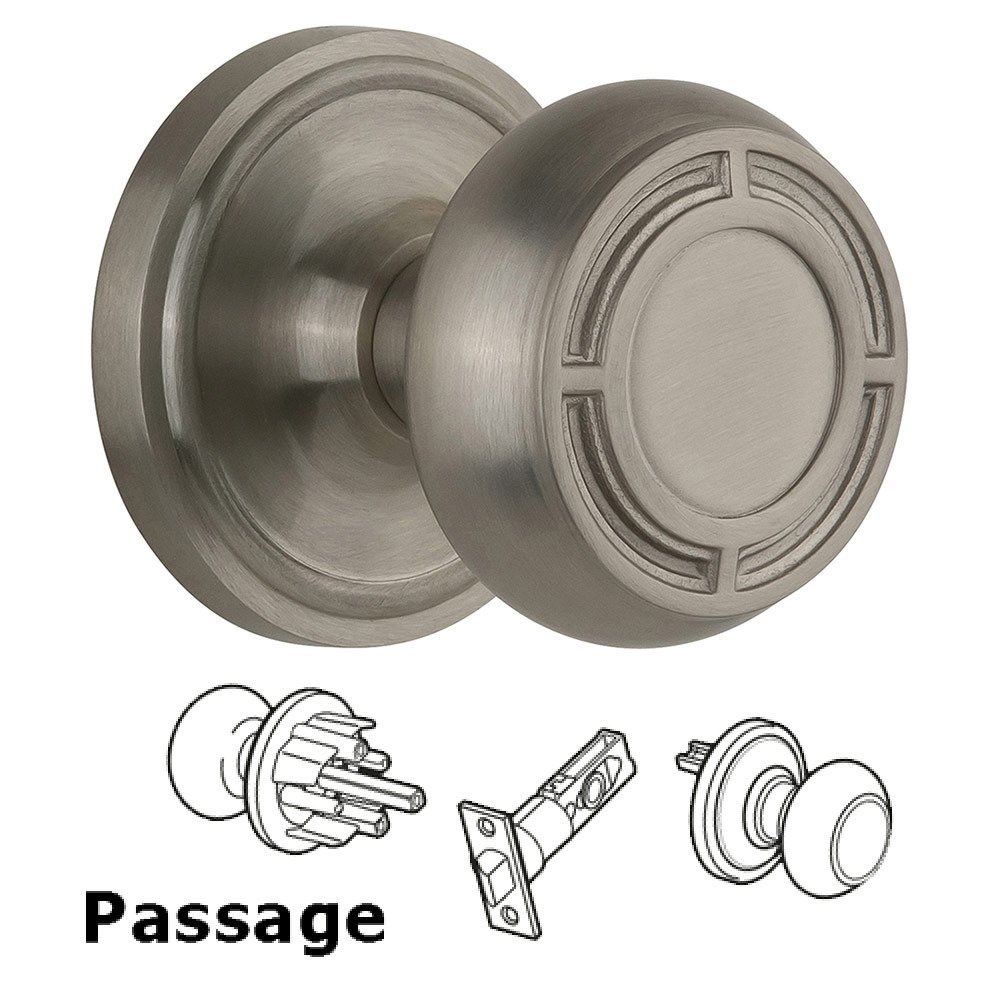 Nostalgic Warehouse Passage Classic Rosette with Mission Knob in Satin Nickel