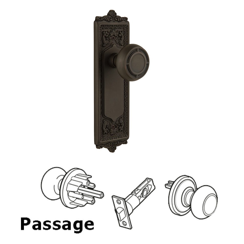 Nostalgic Warehouse Passage Egg & Dart Plate with Mission Door Knob in Oil-Rubbed Bronze