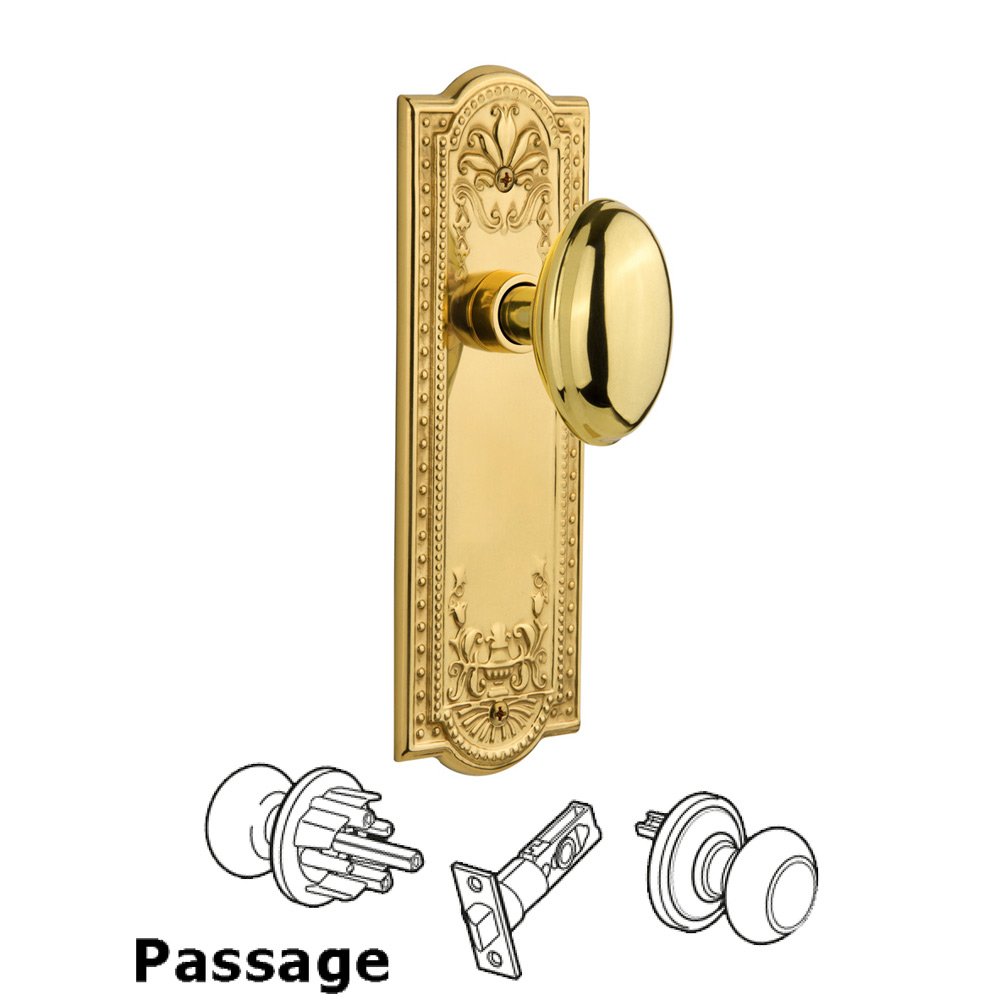 Nostalgic Warehouse Passage Meadows Plate with Mission Knob in Unlacquered Brass