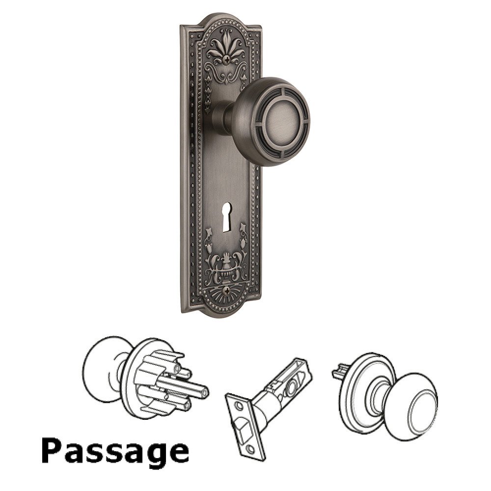 Nostalgic Warehouse Passage Meadows Plate with Keyhole and Mission Door Knob in Antique Pewter