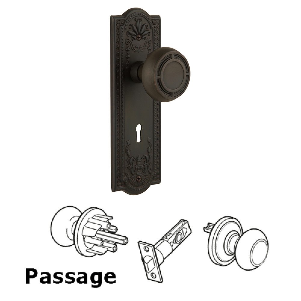 Nostalgic Warehouse Passage Meadows Plate with Keyhole and Mission Door Knob in Oil-Rubbed Bronze